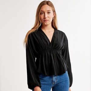 NWT Abercrombie Faux Silk Puff Sleeve Top
